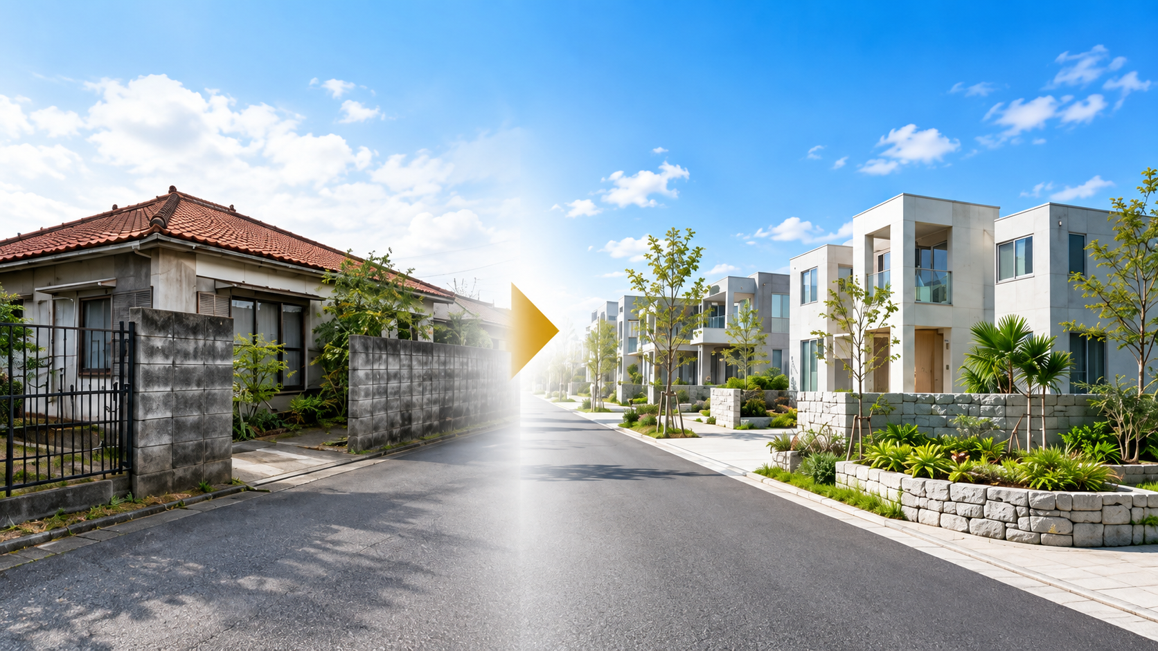 古い住宅地が新しい住宅街へと生まれ変わるイメージ